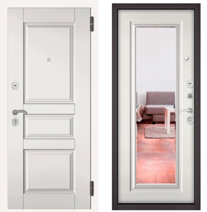 Входная дверь в квартиру с зеркалом HOME ECO МДФ D-2, отделка 140 mirror (Белый софт)