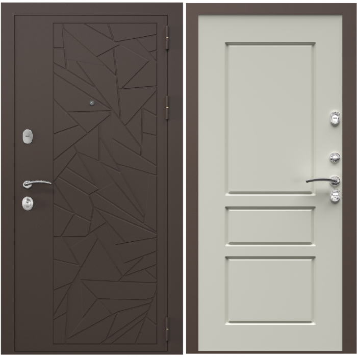 Входная дверь Зелар Евро 2, RAL 8019  коричневые осколки, ясень белый №65