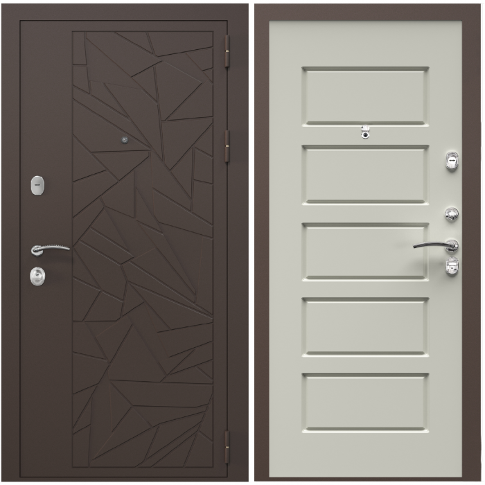 Входная дверь Зелар Евро 2, RAL 8019  коричневые осколки, ясень белый №85