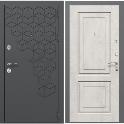 Входная дверь Зелар Евро 2, RAL 7016 (штамп1) темно серый гексагон, бетон крем №69