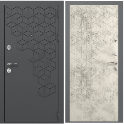Входная дверь Зелар Евро 2, RAL 7016 (штамп1) темно серый гексагон, бетон светлый №154