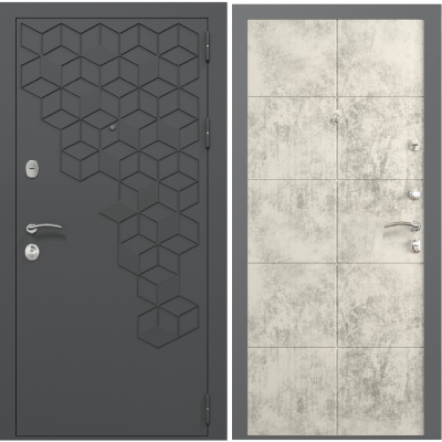 Входная дверь Зелар Евро 2, RAL 7016 (штамп1) темно серый гексагон, бетон светлый №155