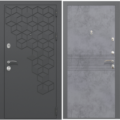 Входная дверь Зелар Евро 2, RAL 7016 (штамп1) темно серый гексагон, бетон темный №150