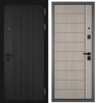 Входная дверь в квартиру CITY PRIME МДФ 161 CSmart Черный матовый, МДФ отделка 136 (Дуб шале белый)