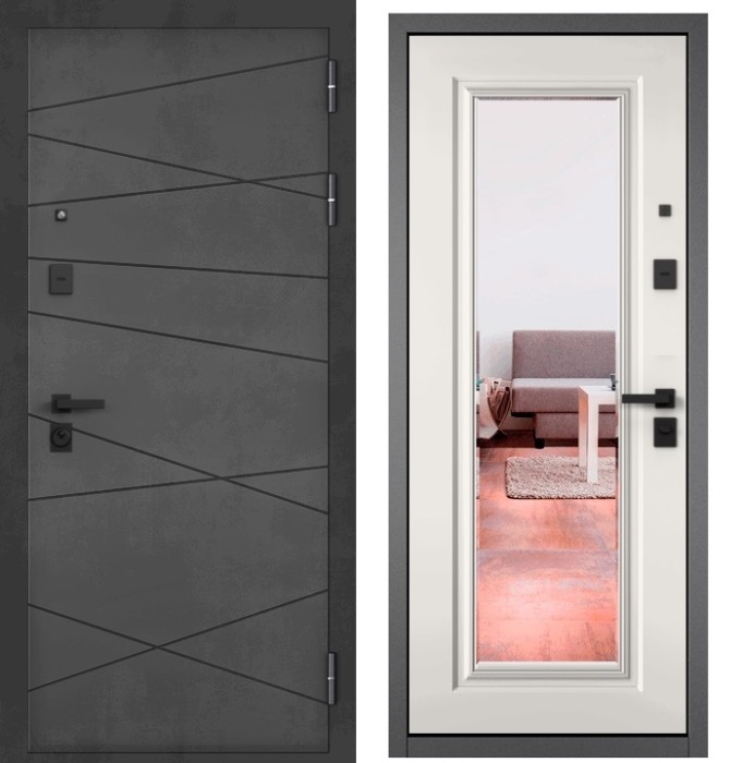 Входная дверь в квартиру с зеркалом CITY PRIME 130 CSmart Бетон темный, МДФ отделка 140 mirror CSmart (Белый матовый)