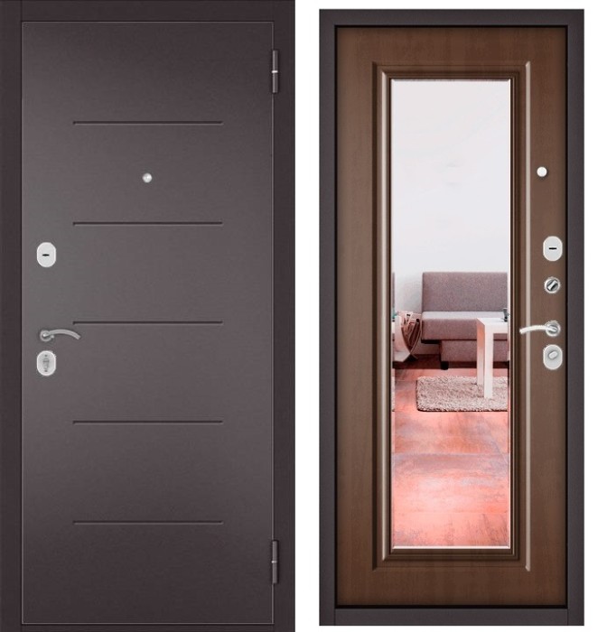 Входная дверь в квартиру с зеркалом HOME ECO металл RL-3 Букле шоколад, отделка 140 mirror (Карамель)
