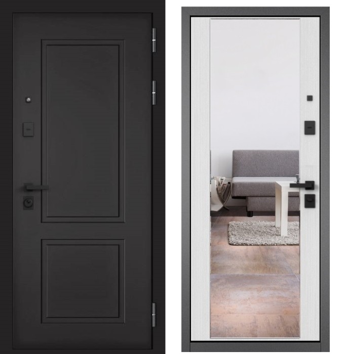 Входная дверь в квартиру с зеркалом CITY PRIME 1 CSmart Графит софт, МДФ отделка 164 CSmart (Ларче белый)