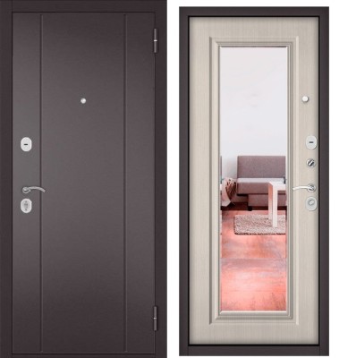 Входная дверь в квартиру с зеркалом TRUST ECO металл RL-1 Букле шоколад, отделка 140 mirror (Ларче бьянко)