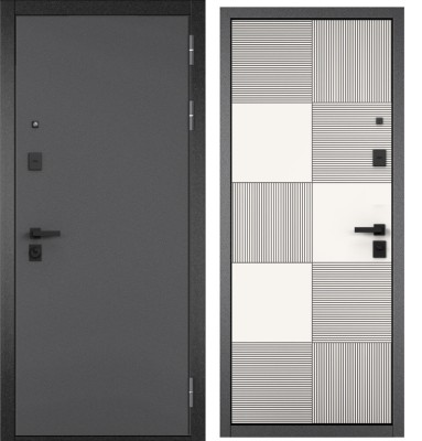 Входная дверь в квартиру CITY PRIME STANDART Букле антрацит, МДФ отделка 173 (Белый матовый)
