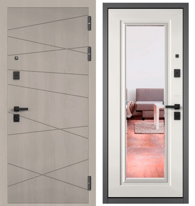 Входная дверь в квартиру с зеркалом CITY PRIME 130 CSmart Дуб шале белый, МДФ отделка 140 mirror CSmart (Белый матовый)