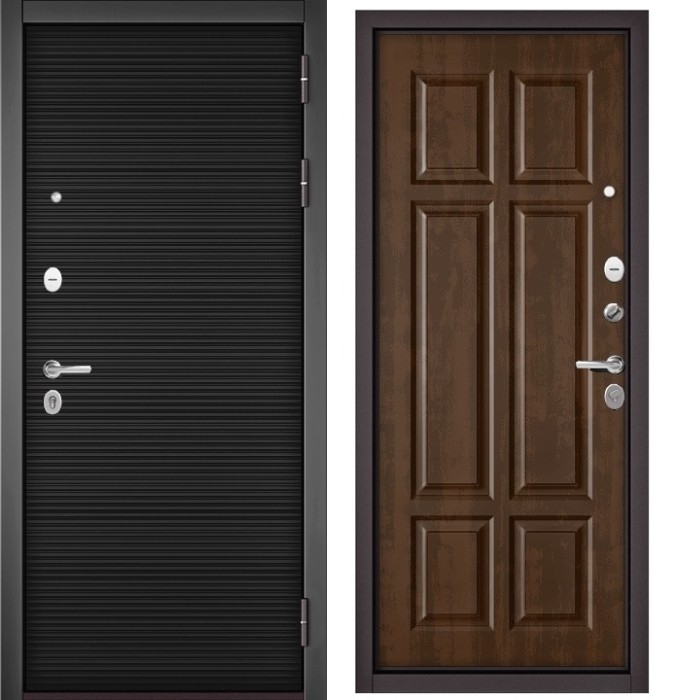 Входная дверь в квартиру TRUST MASS 181 Черный матовый, отделка МДФ 109 (Дуб шале серый)
