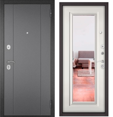 Входная дверь в квартиру с зеркалом TRUST ECO металл RL-1 Букле графит, отделка 140 mirror (Белый софт)