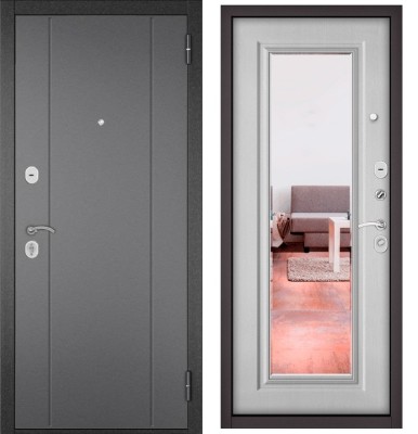 Входная дверь в квартиру с зеркалом TRUST ECO металл RL-1 Букле графит, отделка 140 mirror (Дуб белый матовый)