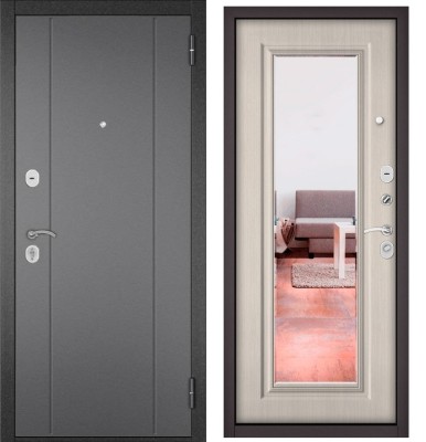 Входная дверь в квартиру с зеркалом TRUST ECO металл RL-1 Букле графит, отделка 140 mirror (Ларче бьянко)