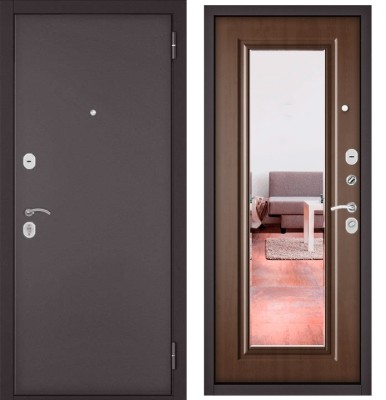 Входная дверь в квартиру с зеркалом TRUST ECO металл 100 Букле шоколад, отделка 140 mirror (Карамель)