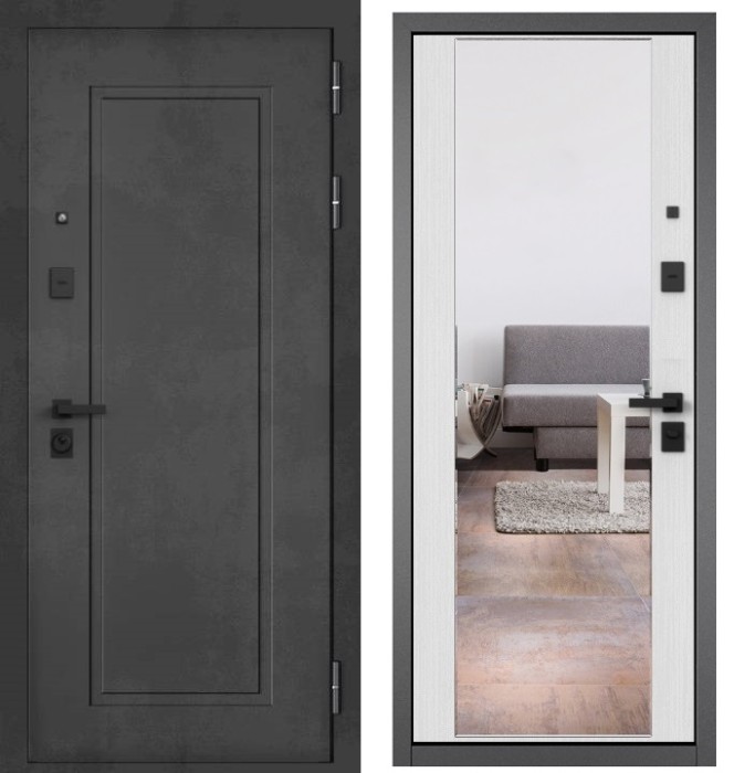 Входная дверь в квартиру с зеркалом CITY PRIME 0 CSmart Бетон темный, МДФ отделка 164 CSmart (Ларче белый)