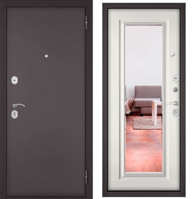 Входная дверь в квартиру с зеркалом TRUST ECO металл 100 Букле шоколад, отделка 140 mirror (Белый софт)