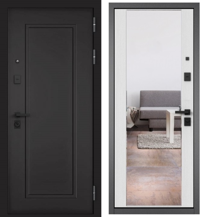 Входная дверь в квартиру с зеркалом CITY PRIME 0 CSmart Графит софт, МДФ отделка 164 CSmart (Ларче белый)