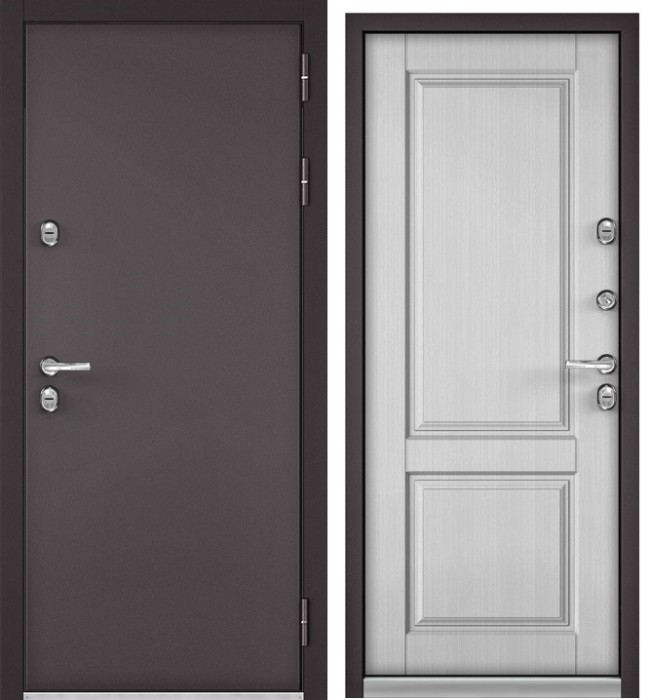 Входная дверь с терморазрывом в дом TERMO STANDART Букле шоколад, МДФ отделка D-1(Ларче белый)