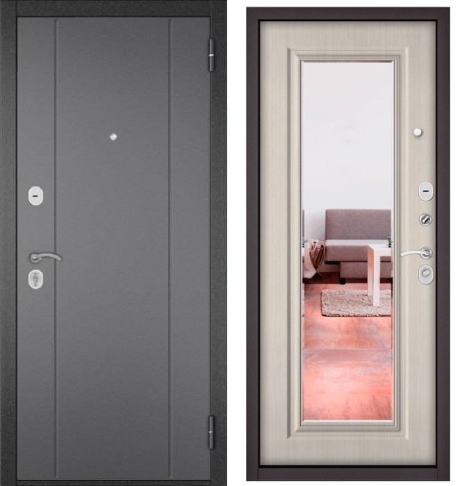 Входная дверь в квартиру с зеркалом HOME ECO металл RL-1 Букле графит, отделка 140 mirror (Ларче бьянко)